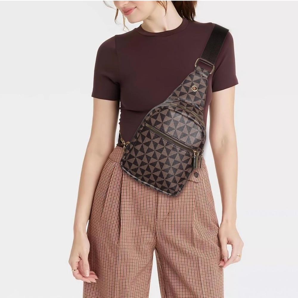 Geometric Pattern Brown Sling Bag - image 4